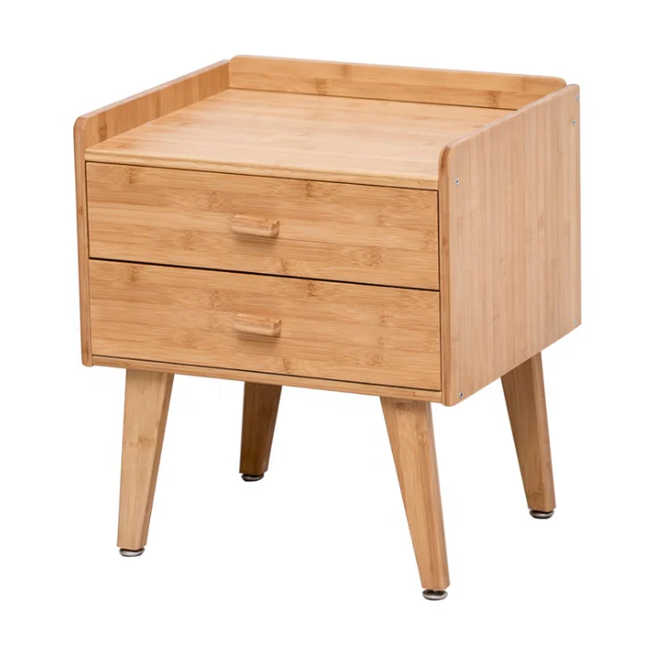 Mid century modern luxury solid bamboo hotel living room 2 tier nightstands organizer bedroom furniture bedside table