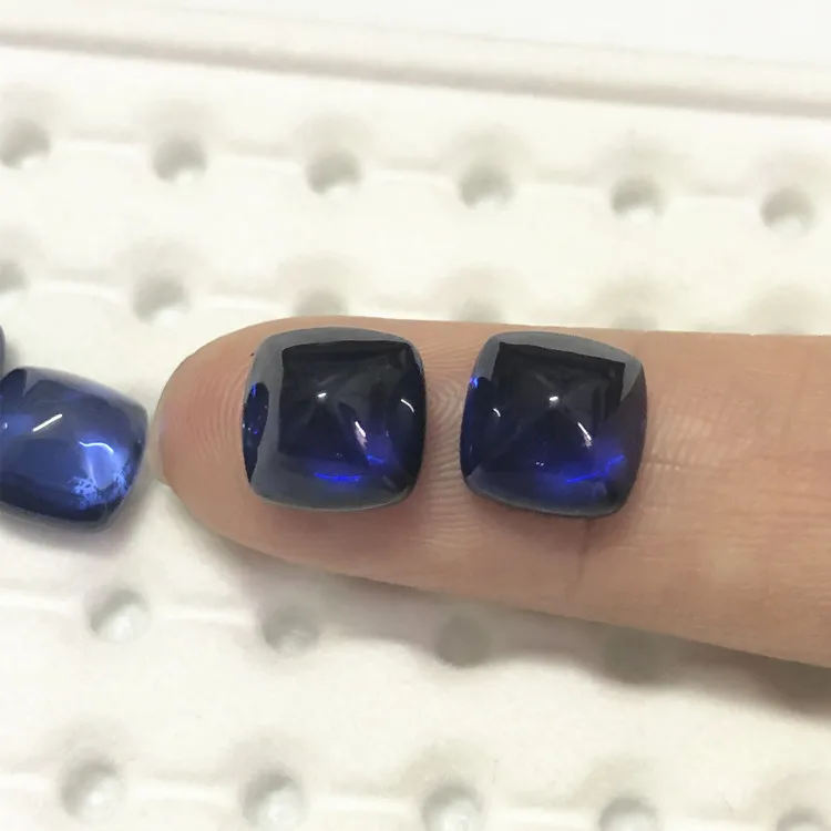 Hight Quality Lab Created Sapphire Corundum Stone Special Cutting Square Blue Sapphire Sugarloaf Cabochons
