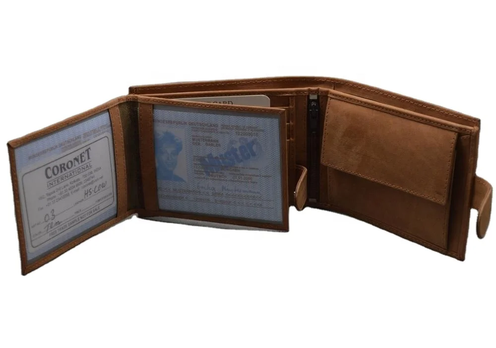 
Custom Tan Full Grain Genuine Leather Short Wallet Men Crazy Horse Anti Rfid Blocking Pure Leather Bifold Wallet For Man 