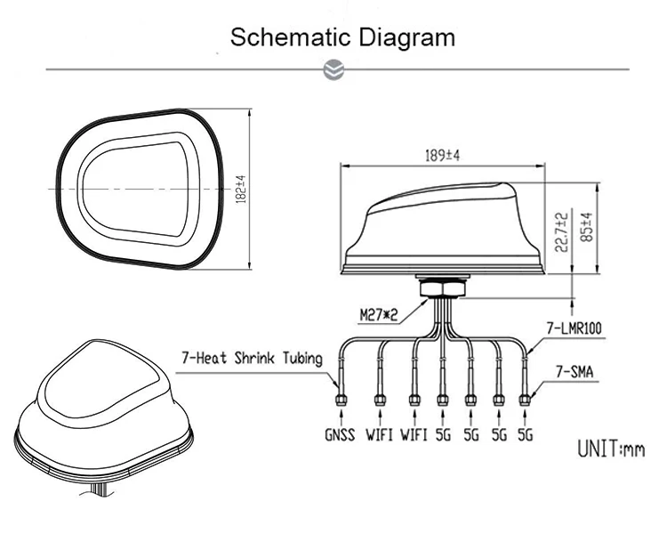 7 in 1 Outdoor IP67 long range high gain GNSS 4x4 5G MIMO WIFI MIMO antenna car gps lte 4g combo antenna for Fleet Management