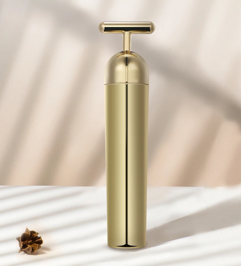 Factory Supplies  24k golden plated t shape massager vibrating face handheld waterproof  jowl lifting t shape beauty bar