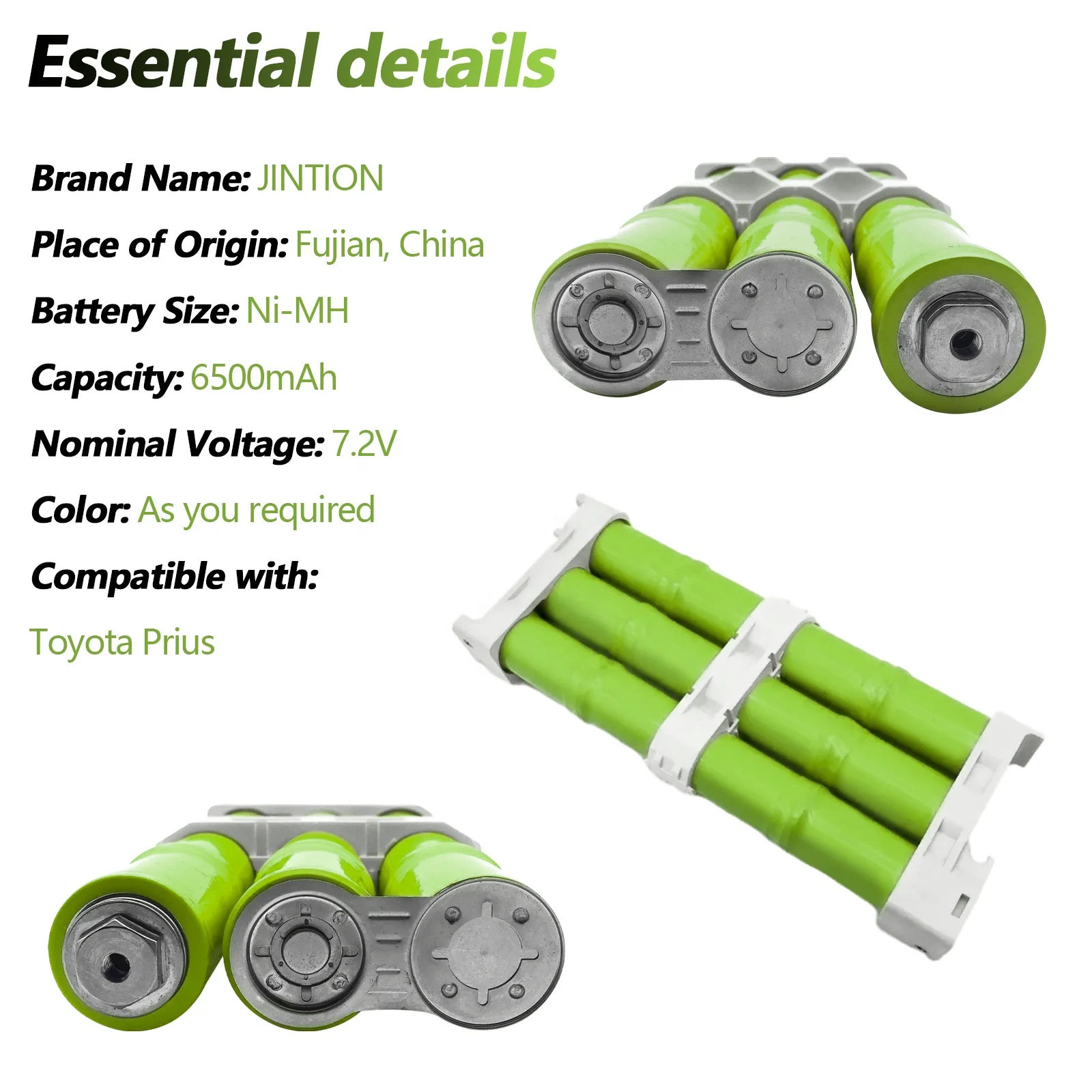 JINTION Nimh 6500mAh 14.4V Auto Accessories Replacement Rechargeable Battery for Toyota Prius 2011 Hybrid Car Battery