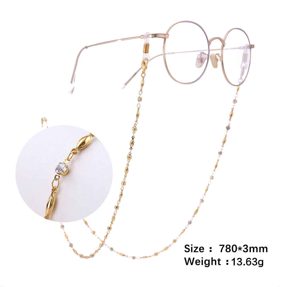 Metal With Crystals Copper Chain Sunglasses Reading Glasses Chain Rhinestones Hanging Neck Chain Neck Masked Strap  Necklace