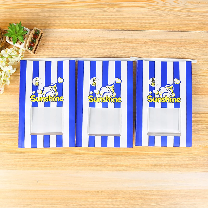 Wholesale Custom Printing Kraft Paper Food Packaging Bag Stand Up Oil Proof Tin Tie Cinema Popcorn Bag With Window