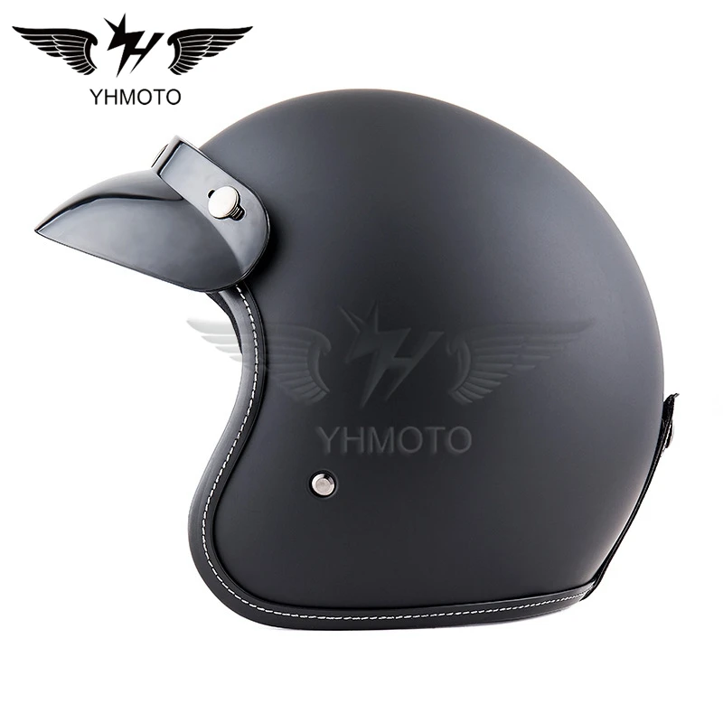 YHMOTO Low Profile Cafe Racer Novelty Half Helmet Motorcycle Retro Pilot Helmet Vintage Moto Cycle Helmet