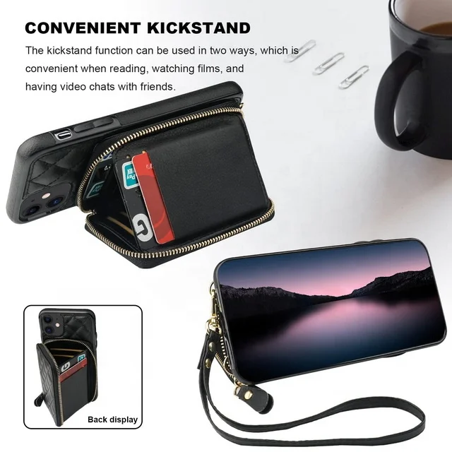 New design leather phone with card holder wallet custom crossbody female phone case for iPhone 13 12 X