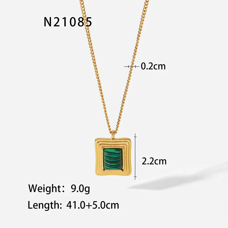 Vintage green malachite inlaid necklace earrings Ring bracelet 18K gold stainless steel jewelry for women
