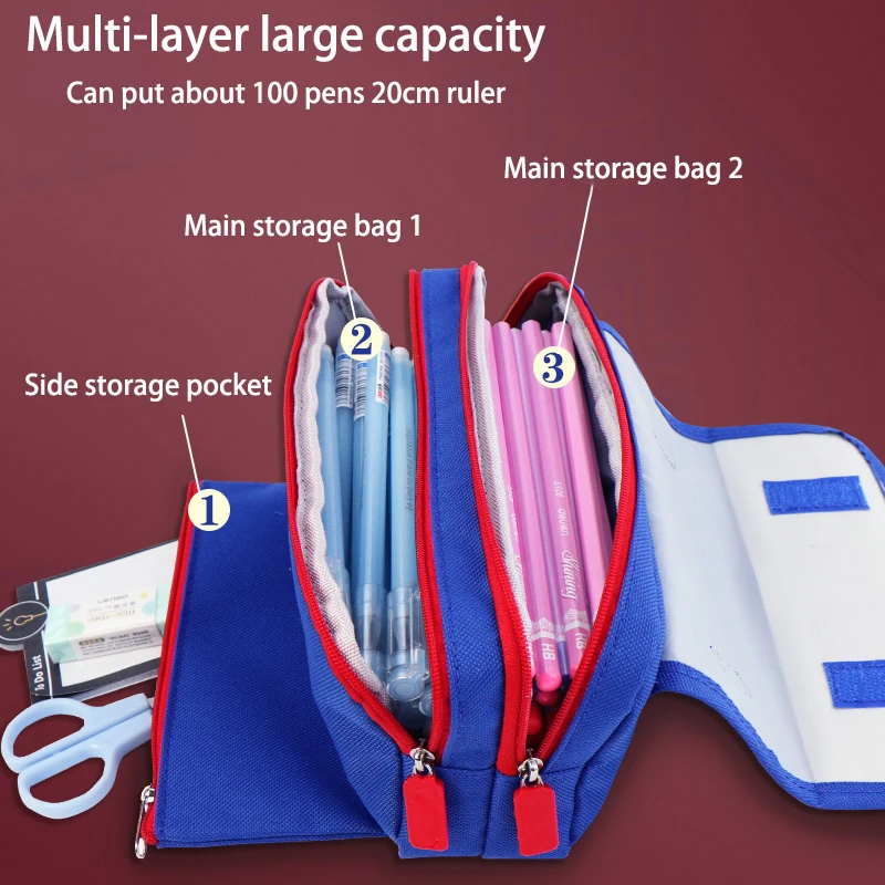 Three Layer Large Capacity Portable Pencil Case British Style Stationery Storage Bag Suitable for Students