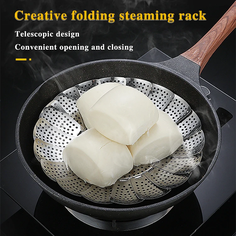 Wholesale Multifunctional Kitchen gadgets Stainless Steel Folding Retractable removable Portable Steam Rack