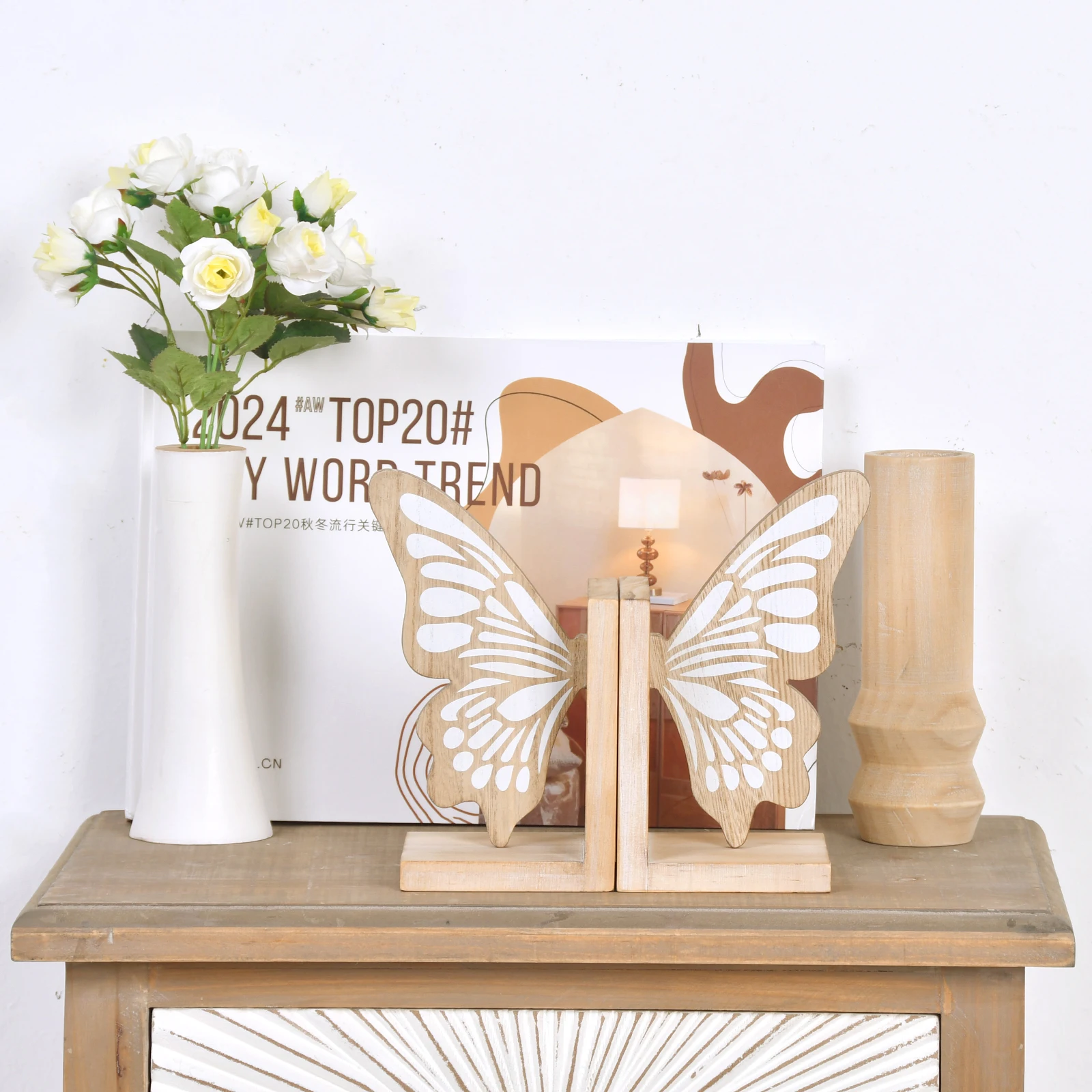 Wholesale Creative Desktop Bookend Student-Friendly Office Butterfly Shape Wood Book Stand for Book Holding