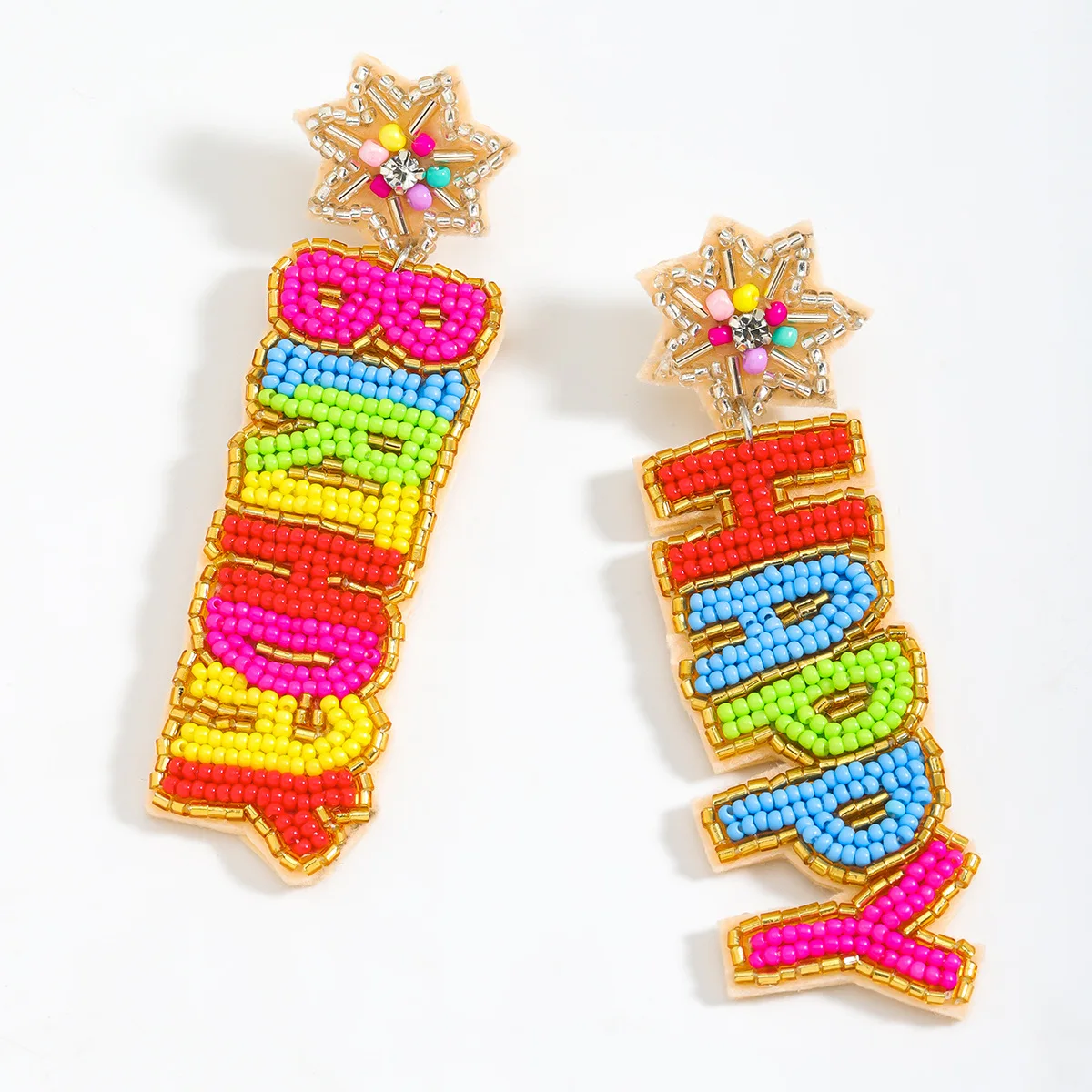 2024 Handmade Colorful Birthday Jewelry Gift Seed Bead Happy Birthday Word Earrings for Women Beaded Happy Birthday Earrings