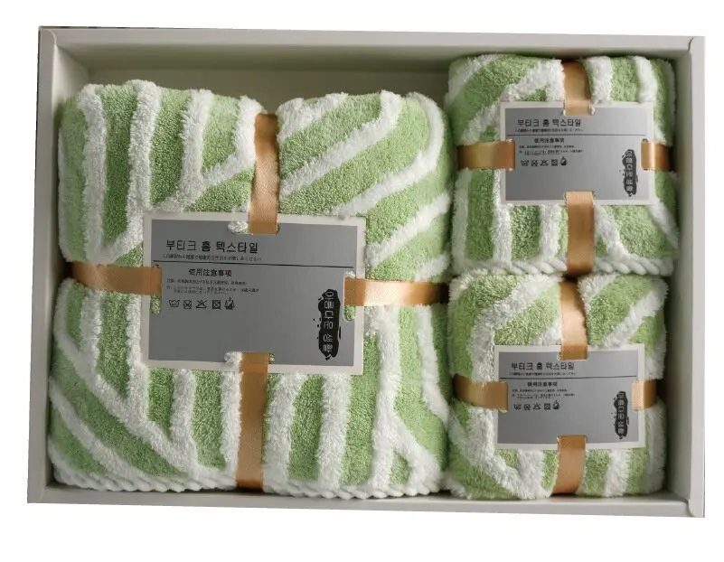 Wholesale abstract texture  microfiber towel set Coral fleece wash cloth Soft absorbent microfiber towel set  gift box towel set