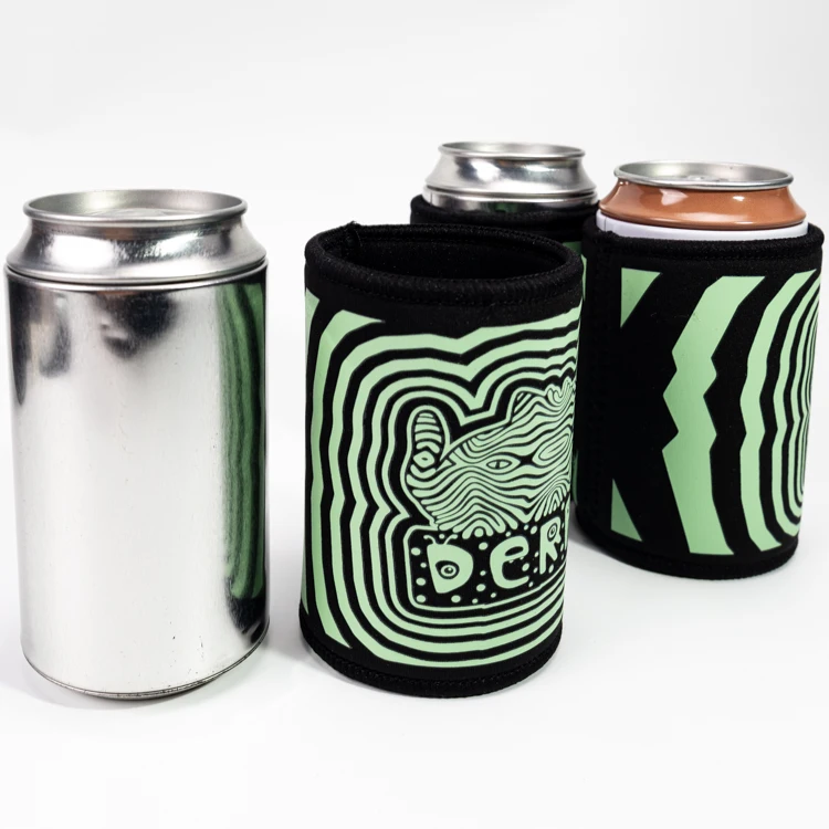 Custom wholesale neoprene insulated stubby holder glowing luminous glitter can cooler holder bottle case cover