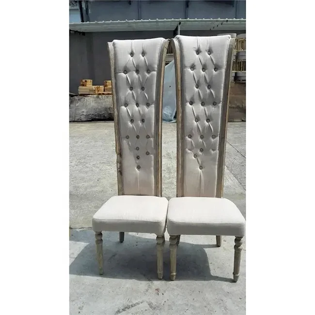 Royal Button Tufted Fabric White King Throne Dining Chair Hotel Wedding Event Chair