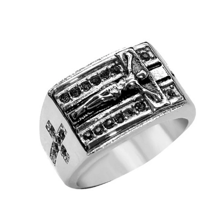 Stainless Steel Mens Engagement Diamond Jesus Rings