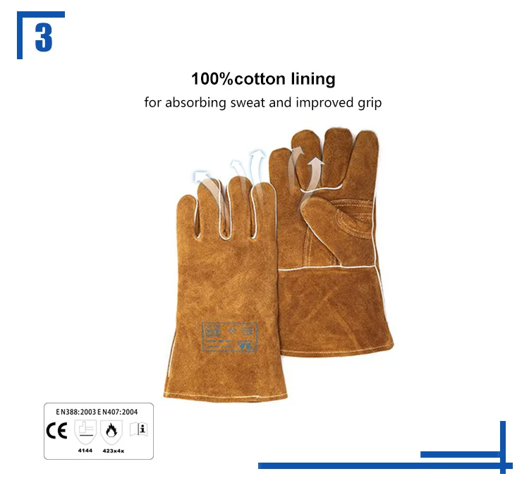 
AP-0606 CE approved split cowhide leather heavy duty durable brown gloves for Mig welding 