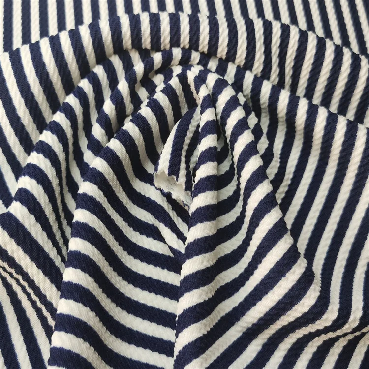Navy regular line printing on white ant fleece polyester fabric printing knitting fabric