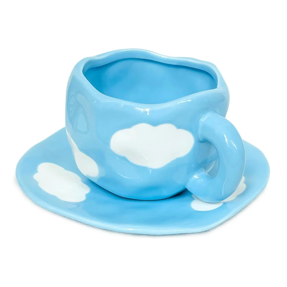 Hot sale nordic style 10oz ceramic cloud tea cups set with saucer cute porcelain coffee cup reusable eco-friendly