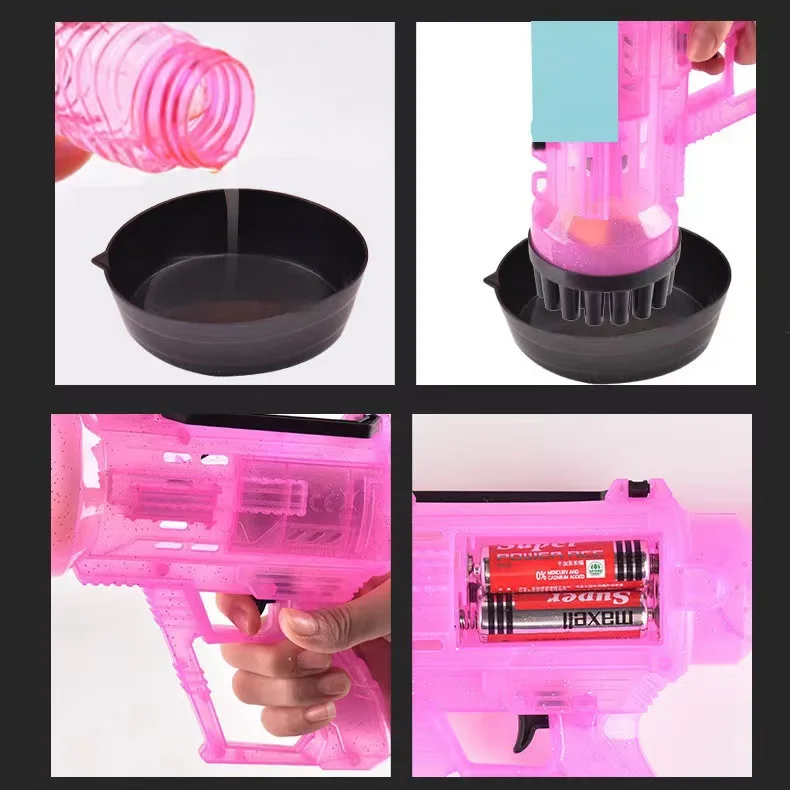 Toy gun Outdoor Holes Plastic Shooter Bubble Gun Machine Toy Lights Bubble Blowing Game For Kids Boys Gatling bubble gun