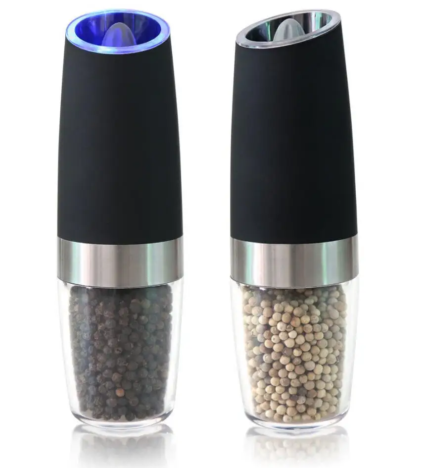 kitchen accessories electric salt and pepper grinder set automatic black spice mill with led light