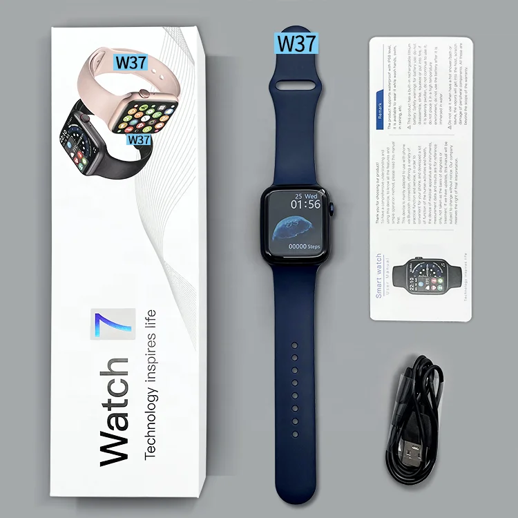 IWO W37 Smartwatch Seri 7 Rotate Crown 1.75 Full Screen IP68 Waterproof Wearfit Pro App Series 6 W 37 Reloj Smart Watch