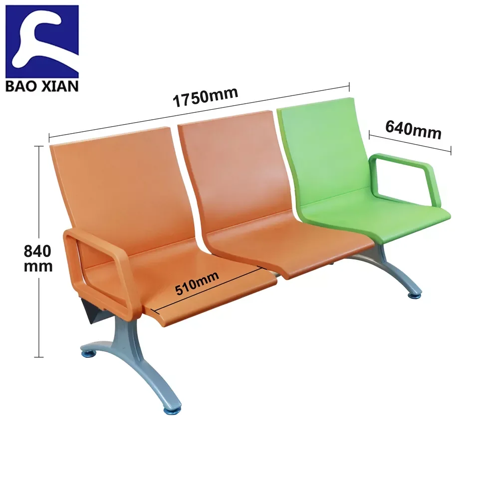 Factory Direct Sell Leather Metal Clinic Barber Shop Hotel Public Waiting Room 3 Seater Chairs For Salon