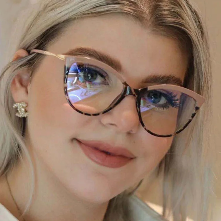 Customized Logo Fashion Clear TR90 Cateye Frames Anti Blue Light Blocking Glasses Eyeglasses For Women