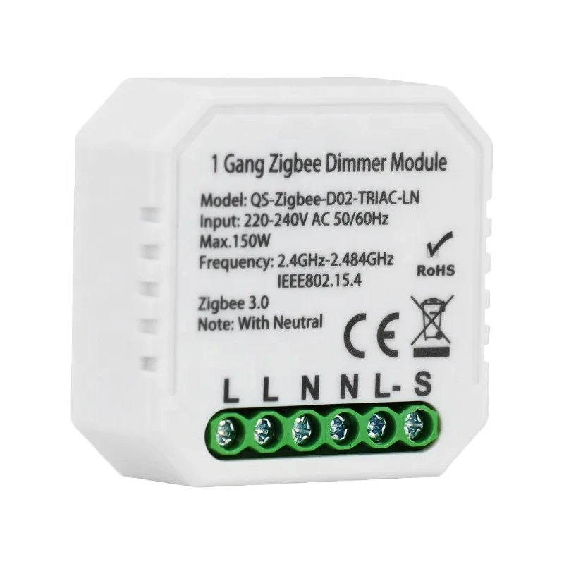 Universal Home Automation 100-240V 1 Gang Smart Light Dimmer Work with Push Switch Tuya Zigbee 3.0 Dimmer Switch 150W
