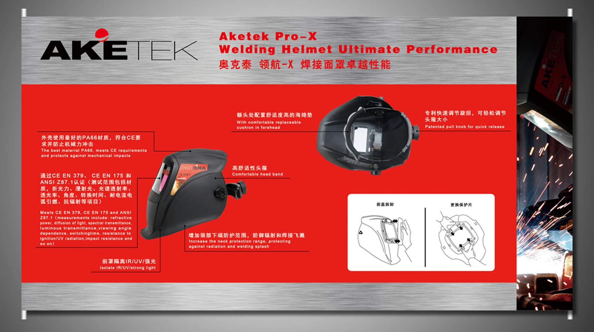 Black Electric Wide Shade Range Welding Helmet for MIG MMA Welding Work Auto-Darkening Solar Powered