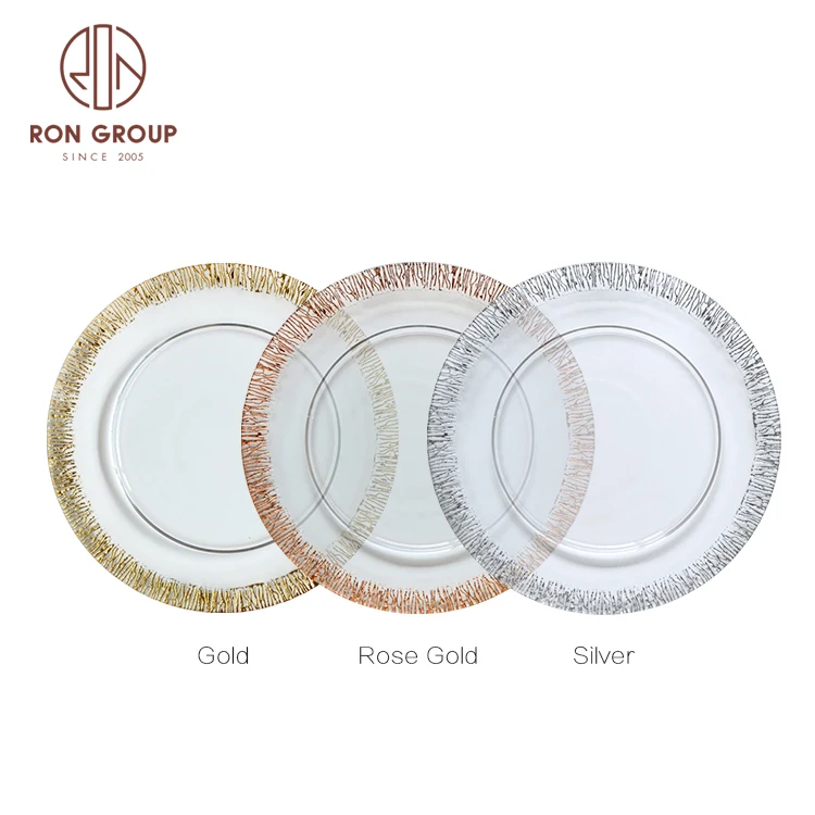 Trust handmade transparent glass plate wedding banquet events fruit food tableware gold silver edge glass charger plates