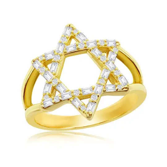 Trendy Women Jewellery CZ Jewelry 14K Gold Plated Rhodium Isreal Sterling Silver 925  Star Of David Ring