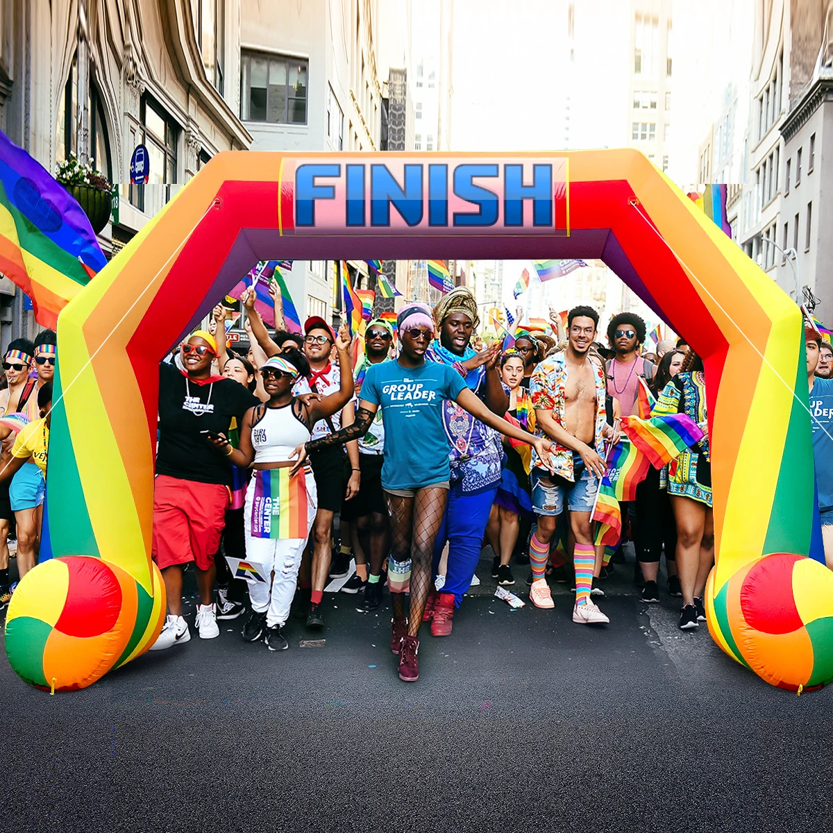 Sewinfla Customized Rainbow Inflatable Arches Outdoor Giant Advertising Large Marathon Inflatable Archway For Events