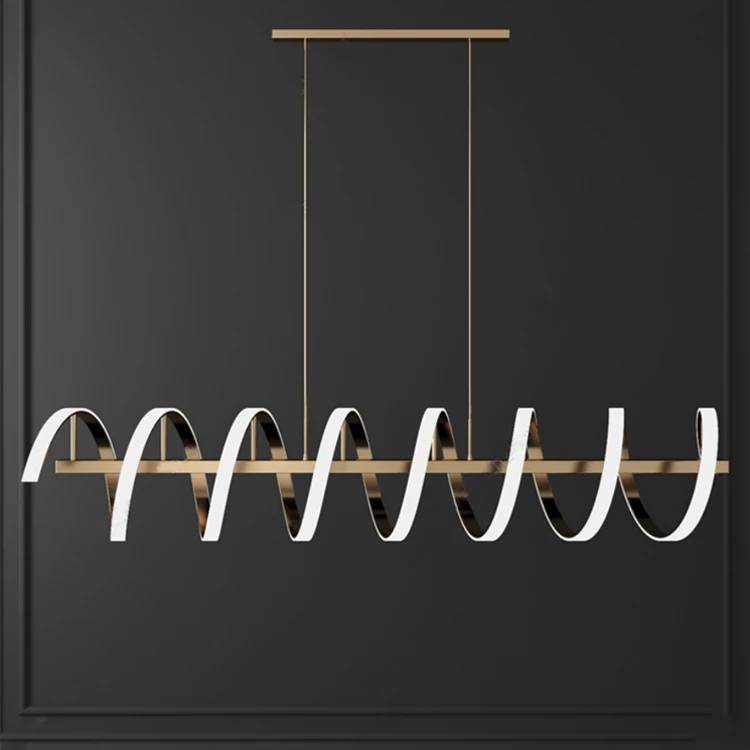 Hotel Project Base Long Rectangle Led Chandelier Gold Modern Restaurant Hanging Lamp Nordic Luxury Kitchen Pendant Light