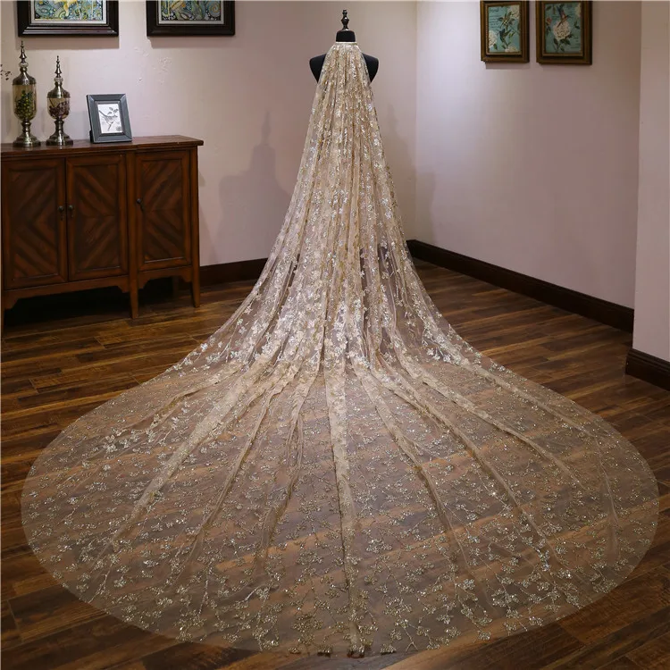 S406 2021 High quality new glitter bridal wedding dress female starry sky large tail 3 meters bridal veils wedding ladies veil wedding veils long