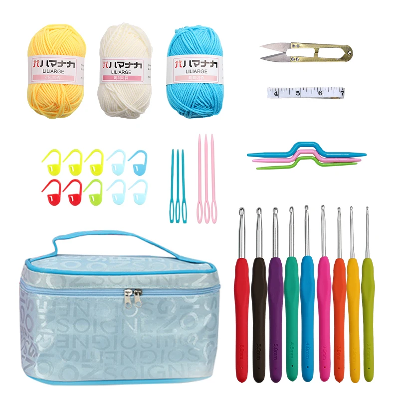 Diy Crafts Accessories Kit Crochet with Crochet Hooks Yarn Set Includes Yarn Balls, Needles, Accessories