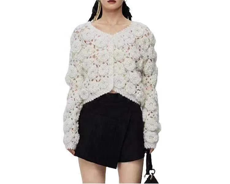 
Premium Crochet Rose Knit Sweater for ladies and girls 