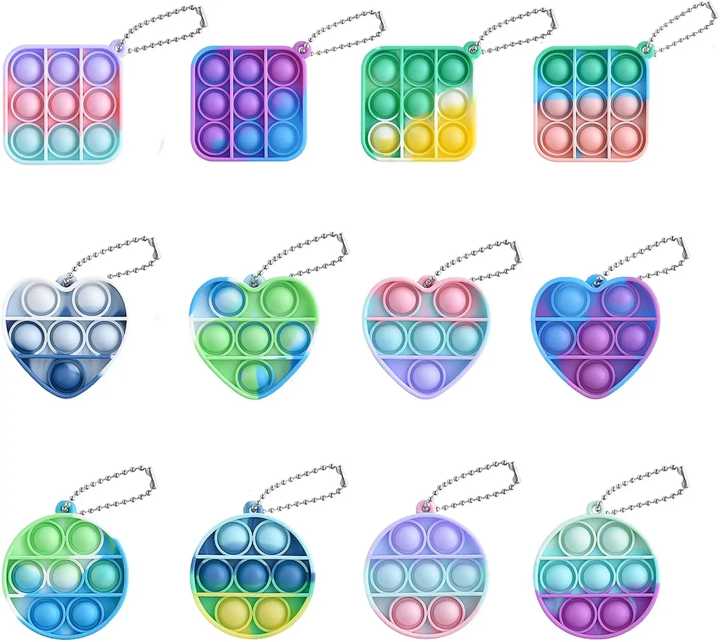 Cute mini heart round pop fidget toy push bubble simple anti stress relief keychain trinket sensory pop toy keyring
