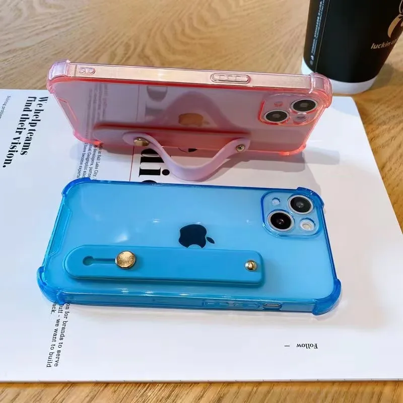 New wholesale oem clear luxury cell phone cases with studded finger wrist strap logo handle for iphone/samsung/xiaomi/vivo/oppo