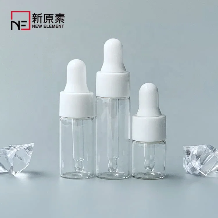 empty sampler packaging 2ml 3ml 5ml cylinder mini transparent perfume essential oil glass bottles with white dropper