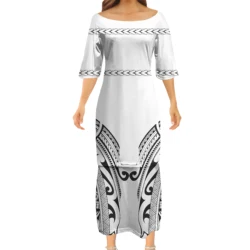 Puletasi Dress Polynesian Samoa Tribal Sublimation Print  Dresses Women Custom Image Poncho Dress Dropshipping Tattoo Maxi