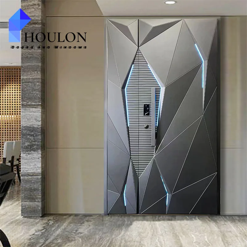 Patterned Metal Panel Pivot Door Sound Proof Fire Proof With Door Bell Top Seller Modern Security Steel Door