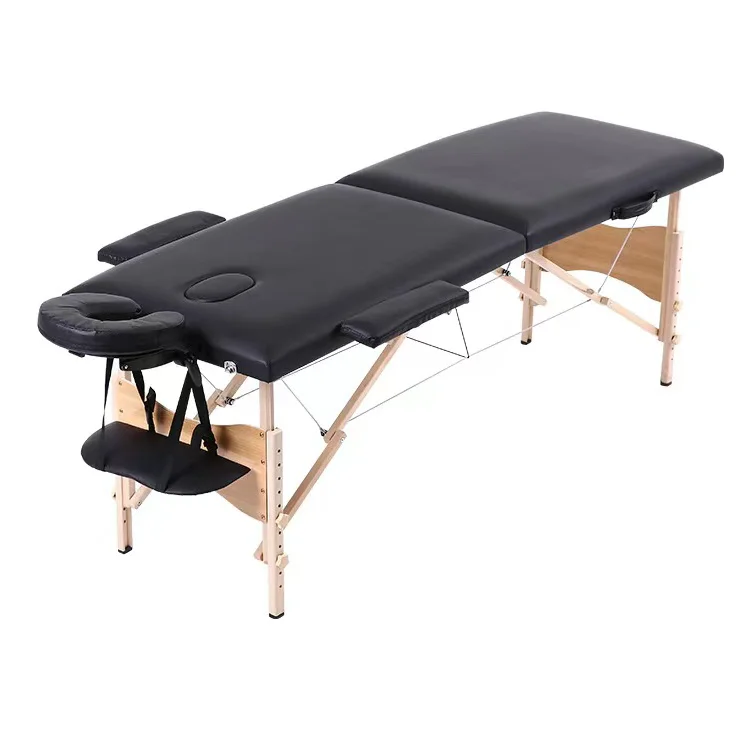 High Quality Portable Foldable Wooden Two-Fold Massage Table Direct Manufacturer Sale Living Room Bedroom Hotel Facial Leather