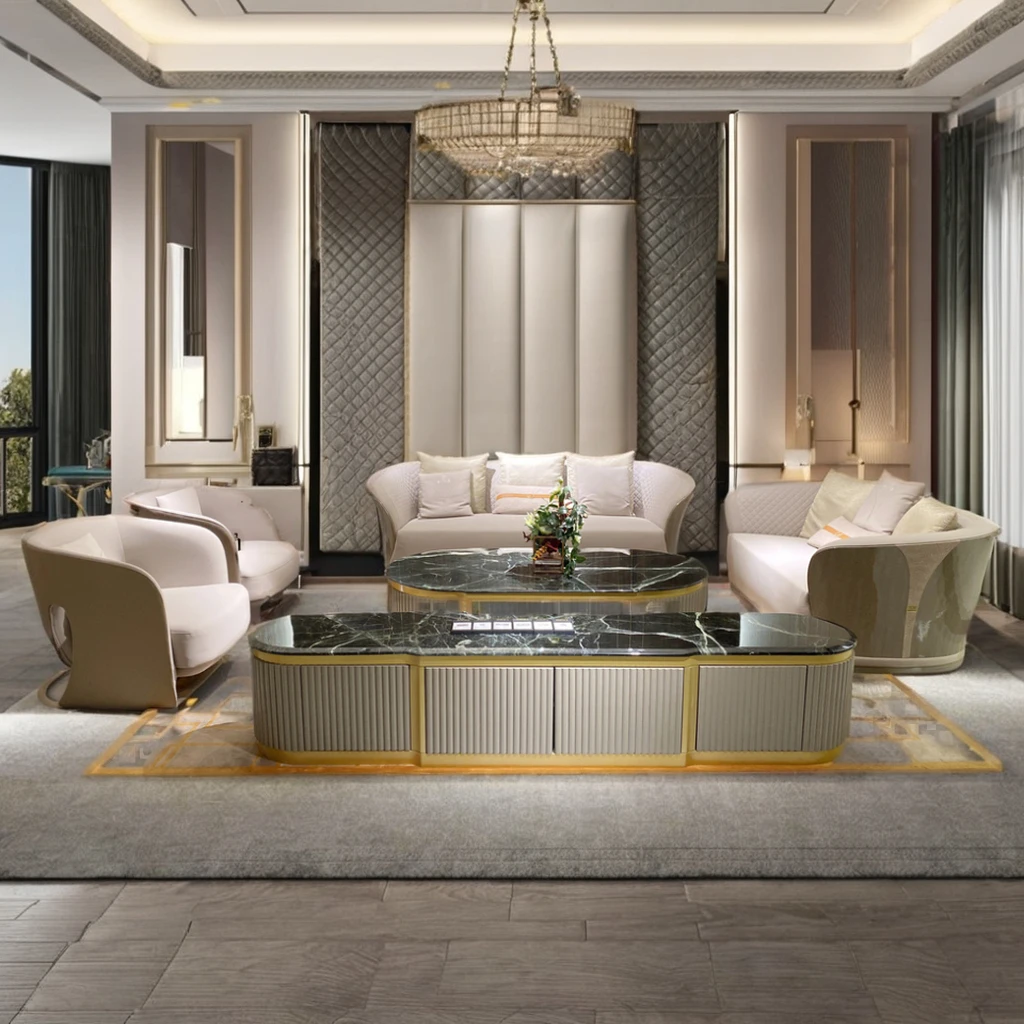Italian high-end luxury modern designer fashion leather living room furniture set modern sofa set