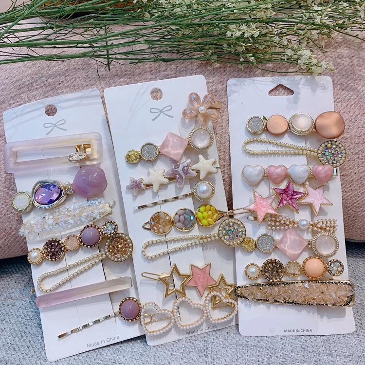 
Multi Styles Fashion Pearl Geometric Hair Clip Sets For Women Girls Sweet Heart Shaped Star Hairpins Barrettes Hair Accessories 