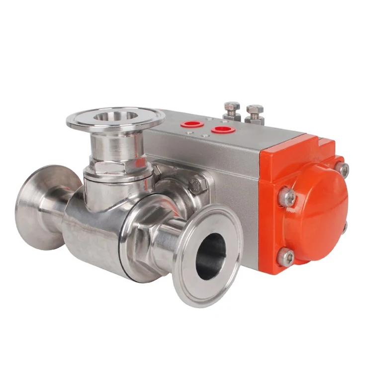 DN32 3 Way T Port Tri Clamp соединения SS316 одношаговый пневматический привод санитарно шаровой
