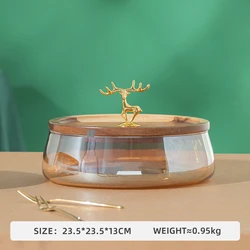 OSBORN Light luxury amber fruit basket glass bowl Snack tray with golden Deer for dinner or hotel