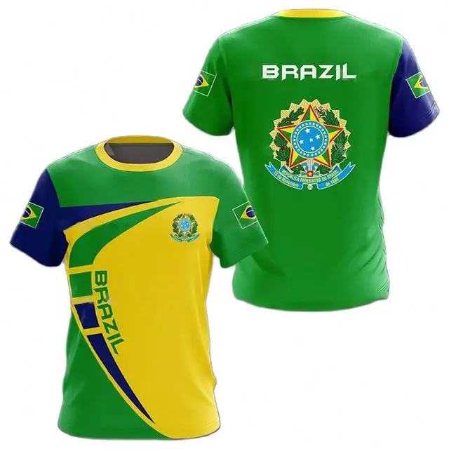 Custom Brazil Flag Breathable T-shirt Mens T-shirts Custom Logo Polyester O-neck Short Sleeves Tee Oversized Blank Tshirts