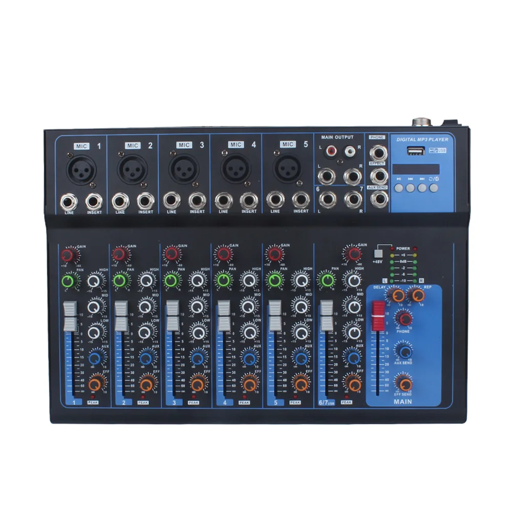 Cheap price sound mixer updated F7 series professional audio mixer console with USB mini dj mixer