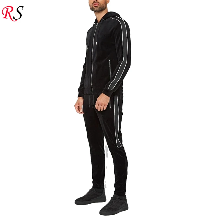 2020 Custom Wholesale China Factory Black Velvet New Design Velour Mens Tracksuits