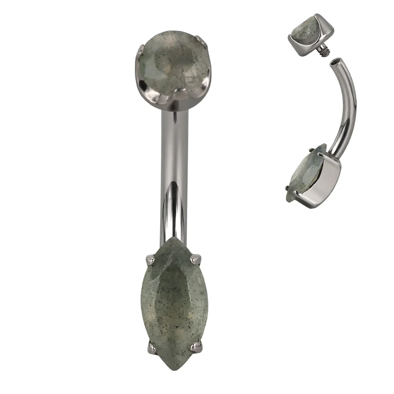 GZN Wholesale Titanium 4 Prong Set Marquise Natural Stone Earring Belly Button Navel Ring